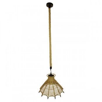 GloboStar® OZERO 01603 Vintage Κρεμαστό Φωτιστικό Οροφής Μονόφωτο 1 x E27 Μπεζ Καμπάνα με Σχοινί Φ41 x Υ28cm