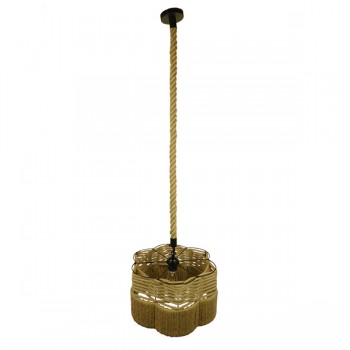 GloboStar® TONDO 01604 Vintage Κρεμαστό Φωτιστικό Οροφής Μονόφωτο 1 x E27 Μπεζ Καμπάνα με Σχοινί Φ38 x Υ21cm
