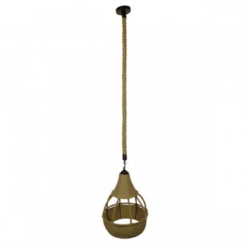 GloboStar® KUBRIC 01605 Vintage Κρεμαστό Φωτιστικό Οροφής Μονόφωτο 1 x E27 Μπεζ Καμπάνα με Σχοινί Φ31 x Υ39cm