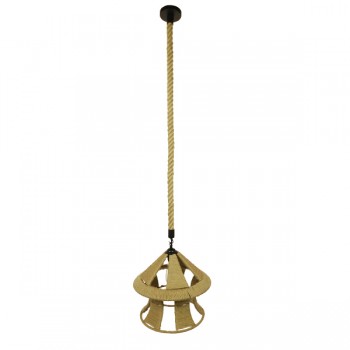 GloboStar® SOLITARIO 01606 Vintage Κρεμαστό Φωτιστικό Οροφής Μονόφωτο 1 x E27 Μπεζ Καμπάνα με Σχοινί Φ36 x Υ30cm