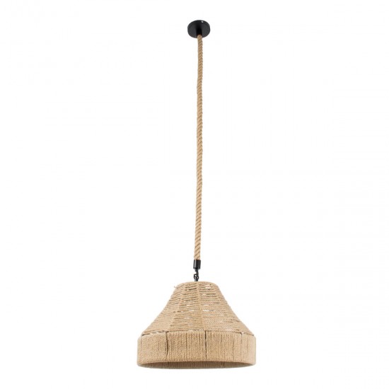 GloboStar® DOGMA 01609 Vintage Κρεμαστό Φωτιστικό Οροφής Μονόφωτο 1 x E27 Καμπάνα με Μπεζ Σχοινί Φ38 x Υ28cm