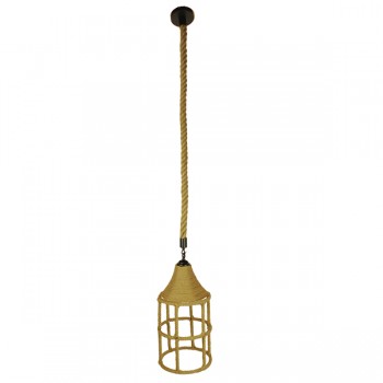 GloboStar® YUBA 01612 Vintage Κρεμαστό Φωτιστικό Οροφής Μονόφωτο 1 x E27 Πλέγμα με Μπεζ Σχοινί Φ22 x Υ40cm