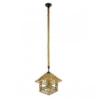GloboStar® SPIKY 01613 Vintage Κρεμαστό Φωτιστικό Οροφής Μονόφωτο 1 x E27 Πλέγμα με Μπεζ Σχοινί Φ43 x Υ28cm