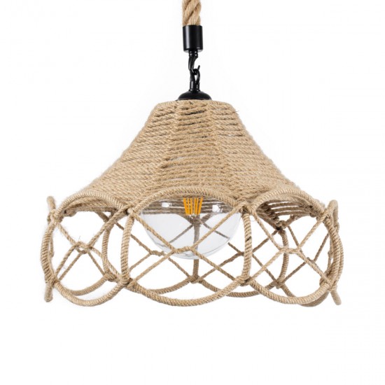 GloboStar® TESSUTI 01614 Vintage Κρεμαστό Φωτιστικό Οροφής Μονόφωτο 1 x E27 Πλέγμα με Μπεζ Σχοινί Φ39 x Υ31cm GloboStar® TESSUTI 01614 Vintage Κρεμαστό Φωτιστικό Οροφής Μονόφωτο 1 x E27 Πλέγμα με Μπεζ Σχοινί Φ39 x Υ31cm