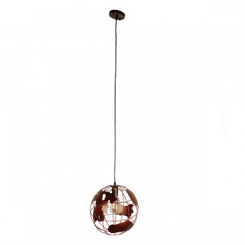 GloboStar® EARTH 01662 Vintage Industrial Κρεμαστό Φωτιστικό Οροφής Μονόφωτο 1 x E27 Καφέ Σκουριά Μεταλλικό Πλέγμα Φ30 x Υ30cm