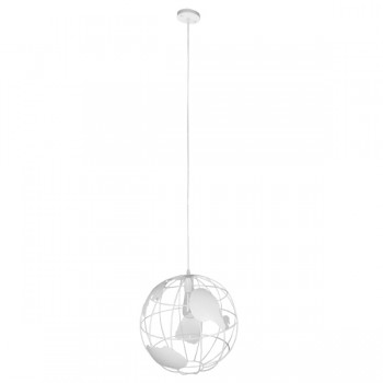GloboStar® EARTH 01664 Vintage Industrial Κρεμαστό Φωτιστικό Οροφής Μονόφωτο 1 x E27 Λευκό Μεταλλικό Πλέγμα Φ40 x Υ40cm