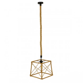 GloboStar® POLISHED 01616 Vintage Κρεμαστό Φωτιστικό Οροφής Μονόφωτο 1 x E27 Πλέγμα με Μπεζ Σχοινί Μ30 x Π28 x Υ30cm