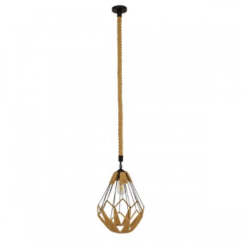 GloboStar® CONICAL 01617 Vintage Κρεμαστό Φωτιστικό Οροφής Μονόφωτο 1 x E27 Πλέγμα με Μπεζ Σχοινί Φ31 x Υ38cm