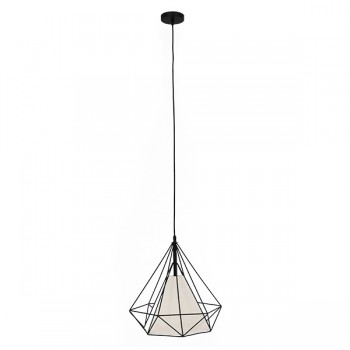 GloboStar® KAIRI 01618 Μοντέρνο Industrial Κρεμαστό Φωτιστικό Οροφής Μονόφωτο 1 x E27 Μαύρο με Άσπρο Ύφασμα Μεταλλικό Πλέγμα Φ38 x Υ39cm