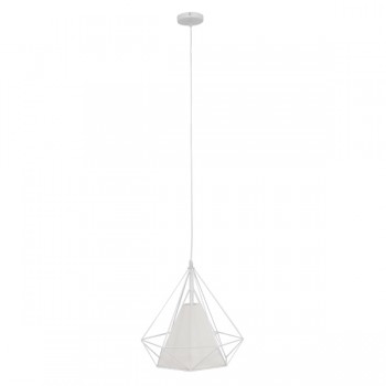 GloboStar® KAIRI 01619 Μοντέρνο Industrial Κρεμαστό Φωτιστικό Οροφής Μονόφωτο 1 x E27 Λευκό με Ύφασμα Μεταλλικό Πλέγμα Φ38 x Υ39cm