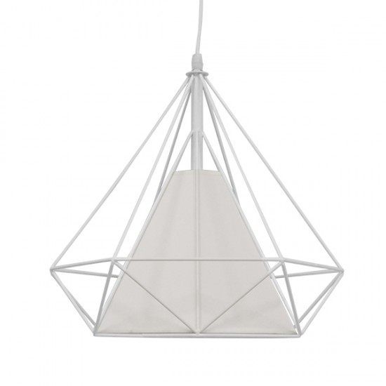 GloboStar® KAIRI 01619 Μοντέρνο Industrial Κρεμαστό Φωτιστικό Οροφής Μονόφωτο 1 x E27 Λευκό με Ύφασμα Μεταλλικό Πλέγμα Φ38 x Υ39cm