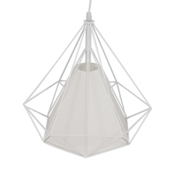 GloboStar® KAIRI 01619 Μοντέρνο Industrial Κρεμαστό Φωτιστικό Οροφής Μονόφωτο 1 x E27 Λευκό με Ύφασμα Μεταλλικό Πλέγμα Φ38 x Υ39cm