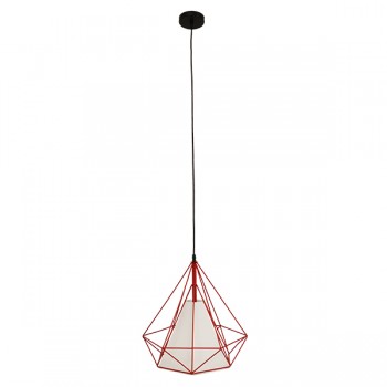 GloboStar® KAIRI 01620 Μοντέρνο Industrial Κρεμαστό Φωτιστικό Οροφής Μονόφωτο 1 x E27 Κόκκινο με Άσπρο Ύφασμα Μεταλλικό Πλέγμα Φ38 x Υ39cm