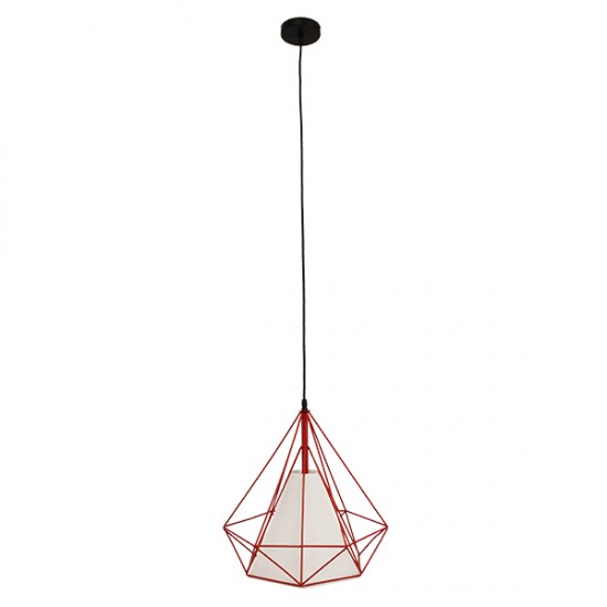 GloboStar® KAIRI 01620 Μοντέρνο Industrial Κρεμαστό Φωτιστικό Οροφής Μονόφωτο 1 x E27 Κόκκινο με Άσπρο Ύφασμα Μεταλλικό Πλέγμα Φ38 x Υ39cm GloboStar® KAIRI 01620 Μοντέρνο Industrial Κρεμαστό Φωτιστικό Οροφής Μονόφωτο 1 x E27 Κόκκινο με Άσπρο Ύφασμα Μεταλλικό Πλέγμα Φ38 x Υ39cm