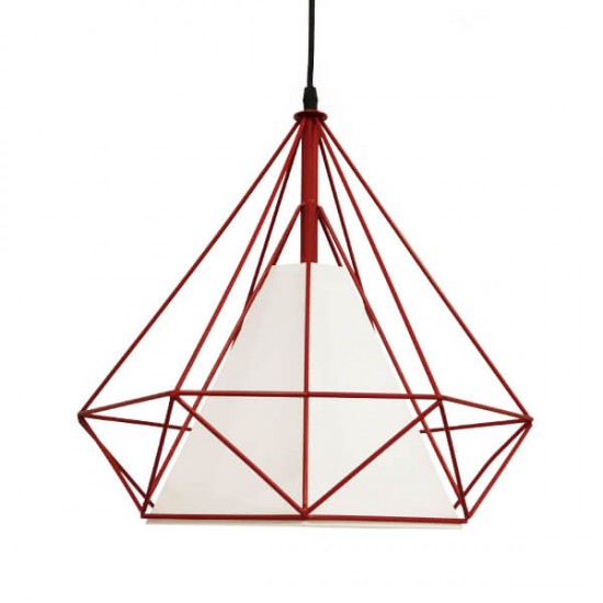 GloboStar® KAIRI 01620 Μοντέρνο Industrial Κρεμαστό Φωτιστικό Οροφής Μονόφωτο 1 x E27 Κόκκινο με Άσπρο Ύφασμα Μεταλλικό Πλέγμα Φ38 x Υ39cm GloboStar® KAIRI 01620 Μοντέρνο Industrial Κρεμαστό Φωτιστικό Οροφής Μονόφωτο 1 x E27 Κόκκινο με Άσπρο Ύφασμα Μεταλλικό Πλέγμα Φ38 x Υ39cm