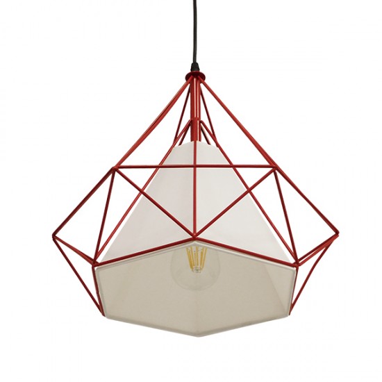 GloboStar® KAIRI 01620 Μοντέρνο Industrial Κρεμαστό Φωτιστικό Οροφής Μονόφωτο 1 x E27 Κόκκινο με Άσπρο Ύφασμα Μεταλλικό Πλέγμα Φ38 x Υ39cm GloboStar® KAIRI 01620 Μοντέρνο Industrial Κρεμαστό Φωτιστικό Οροφής Μονόφωτο 1 x E27 Κόκκινο με Άσπρο Ύφασμα Μεταλλικό Πλέγμα Φ38 x Υ39cm