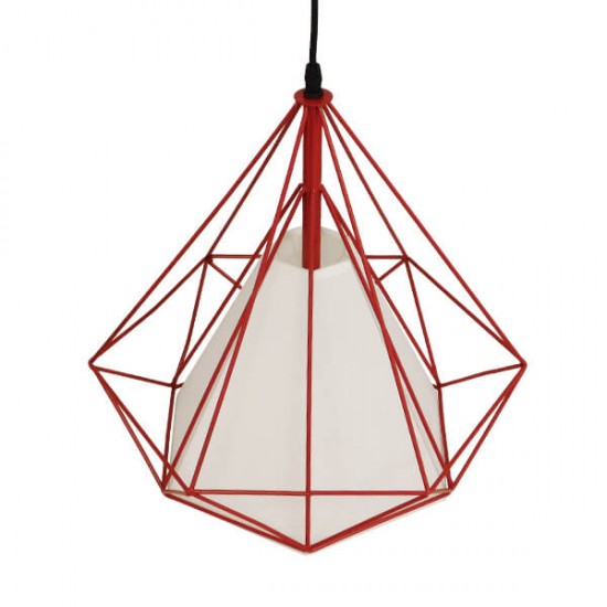 GloboStar® KAIRI 01620 Μοντέρνο Industrial Κρεμαστό Φωτιστικό Οροφής Μονόφωτο 1 x E27 Κόκκινο με Άσπρο Ύφασμα Μεταλλικό Πλέγμα Φ38 x Υ39cm GloboStar® KAIRI 01620 Μοντέρνο Industrial Κρεμαστό Φωτιστικό Οροφής Μονόφωτο 1 x E27 Κόκκινο με Άσπρο Ύφασμα Μεταλλικό Πλέγμα Φ38 x Υ39cm