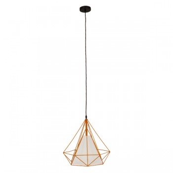 GloboStar® KAIRI 01621 Μοντέρνο Industrial Κρεμαστό Φωτιστικό Οροφής Μονόφωτο 1 x E27 Πορτοκαλί με Άσπρο Ύφασμα Μεταλλικό Πλέγμα Φ38 x Υ39cm