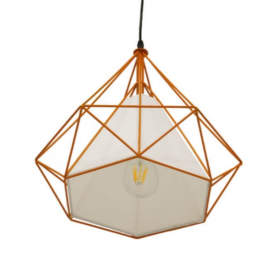 GloboStar® KAIRI 01621 Μοντέρνο Industrial Κρεμαστό Φωτιστικό Οροφής Μονόφωτο 1 x E27 Πορτοκαλί με Άσπρο Ύφασμα Μεταλλικό Πλέγμα Φ38 x Υ39cm GloboStar® KAIRI 01621 Μοντέρνο Industrial Κρεμαστό Φωτιστικό Οροφής Μονόφωτο 1 x E27 Πορτοκαλί με Άσπρο Ύφασμα Μεταλλικό Πλέγμα Φ38 x Υ39cm