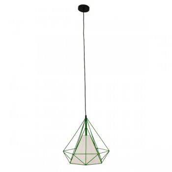 GloboStar® KAIRI 01622 Μοντέρνο Industrial Κρεμαστό Φωτιστικό Οροφής Μονόφωτο 1 x E27 Πράσινο με Άσπρο Ύφασμα Μεταλλικό Πλέγμα Φ38 x Υ39cm