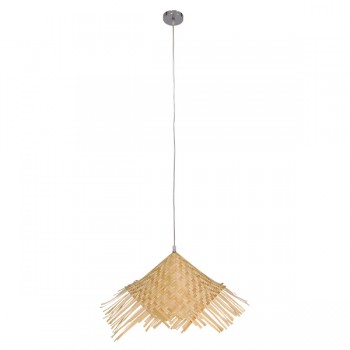 GloboStar® RICEHAT 01666 Vintage Κρεμαστό Φωτιστικό Οροφής Μονόφωτο 1 x E27 Μπέζ Ξύλινο Ψάθινο Μπαμπού Φ70 x Υ25cm