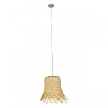 GloboStar® HAWAII 01103 Vintage Κρεμαστό Φωτιστικό Οροφής Μονόφωτο 1 x E27 Μπέζ Ξύλινο Ψάθινο Μπαμπού Φ40 x Υ43cm