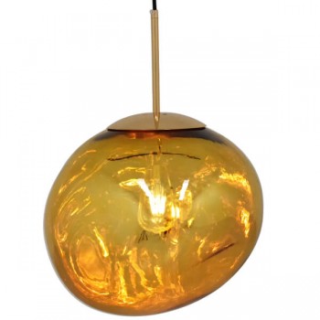 GloboStar® DIXAR 01466 Μοντέρνο Κρεμαστό Φωτιστικό Οροφής Μονόφωτο 1 x E27 Γυάλινο Χρυσό Φ36 x Υ45cm
