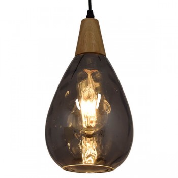 GloboStar® NOAH 01489 Μοντέρνο Κρεμαστό Φωτιστικό Οροφής Μονόφωτο 1 x E27 Γυάλινο με Ξύλο Μαύρο Φιμέ Νίκελ Φ16 x Υ30cm