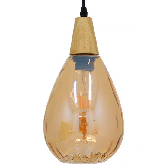 GloboStar® NOAH 01490 Μοντέρνο Κρεμαστό Φωτιστικό Οροφής Μονόφωτο 1 x E27 Γυάλινο με Ξύλο Μελί Φ16 x Υ30cm GloboStar® NOAH 01490 Μοντέρνο Κρεμαστό Φωτιστικό Οροφής Μονόφωτο 1 x E27 Γυάλινο με Ξύλο Μελί Φ16 x Υ30cm