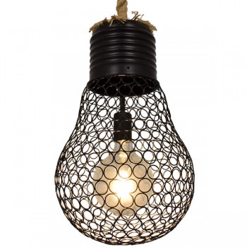 GloboStar® URBAN 01522 Vintage Industrial Κρεμαστό Φωτιστικό Οροφής Μονόφωτο 1 x E27 Μαύρο Μεταλλικό Πλέγμα με Μπεζ Σχοινί Φ28 x Υ40cm