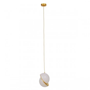 GloboStar® HUDSON 01554 Μοντέρνο Κρεμαστό Φωτιστικό Οροφής Μονόφωτο 1 x E27 Λευκό με Χρυσό Φ20 x Υ25cm