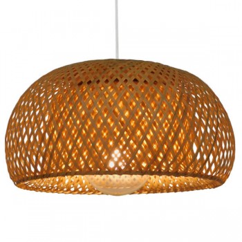 GloboStar® SAN TROPEZ 01626 Vintage Κρεμαστό Φωτιστικό Οροφής Μονόφωτο 1 x E27 Καφέ Ξύλινο Μπαμπού Φ38 x Υ22cm