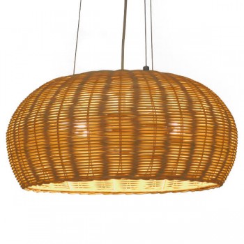 GloboStar® DE LA MER 01624 Vintage Κρεμαστό Φωτιστικό Οροφής Τρίφωτο 3 x E27 Καφέ Ξύλινο Μπαμπού Φ45 x Υ24cm