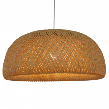 GloboStar® SAN TROPEZ 01627 Vintage Κρεμαστό Φωτιστικό Οροφής Μονόφωτο 1 x E27 Καφέ Ξύλινο Μπαμπού Φ60 x Υ29cm
