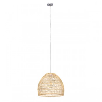 GloboStar® MALIBU 00973 Vintage Κρεμαστό Φωτιστικό Οροφής Μονόφωτο 1 x E27 Μπεζ Ξύλινο Μπαμπού Φ40 x Y35cm