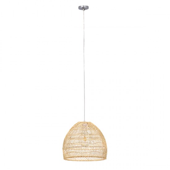 GloboStar® MALIBU 00973 Vintage Κρεμαστό Φωτιστικό Οροφής Μονόφωτο 1 x E27 Μπεζ Ξύλινο Μπαμπού Φ40 x Y35cm