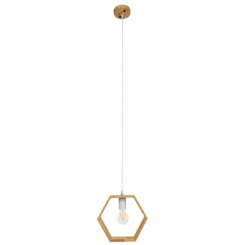 GloboStar® ELISE 01429 Μοντέρνο Κρεμαστό Φωτιστικό Οροφής Μονόφωτο 1 x E27 Μπεζ Ξύλινο Δρυς Μ26 x Π8 x Υ25cm