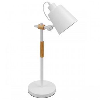 GloboStar® VERITY 01440 Μοντέρνο Επιτραπέζιο Φωτιστικό Πορτατίφ Μονόφωτο Λευκό Μεταλλικό με Ξύλινες Λεπτομέρειες Φ13 x Υ56cm