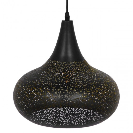 GloboStar® JANIS 01590 Μοντέρνο Κρεμαστό Φωτιστικό Οροφής Μονόφωτο 1 x E27 Μαύρο - Χρυσό Μεταλλικό Καμπάνα Φ30 x Υ30cm