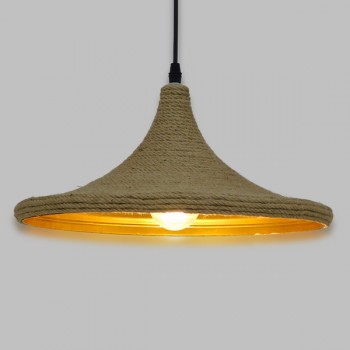 GloboStar® SHANGHAI ROPE 00917 Μοντέρνο Κρεμαστό Φωτιστικό Οροφής Μονόφωτο 1 x E27 με Μπεζ Σχοινί Καμπάνα Φ37 x Υ20cm