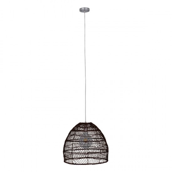 GloboStar® MALIBU 00970 Vintage Κρεμαστό Φωτιστικό Οροφής Μονόφωτο 1 x E27 Καφέ Ξύλινο Μπαμπού Φ40 x Y35cm