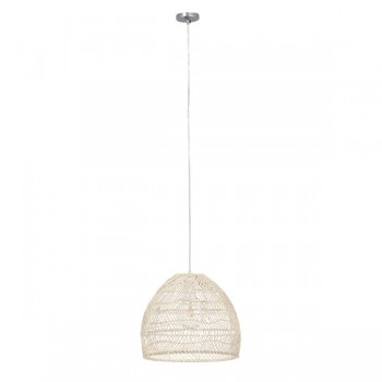 GloboStar® MALIBU 00968 Vintage Κρεμαστό Φωτιστικό Οροφής Μονόφωτο 1 x E27 Λευκό Ξύλινο Μπαμπού Φ40 x Y35cm