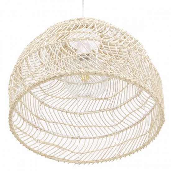 GloboStar® MALIBU 00968 Vintage Κρεμαστό Φωτιστικό Οροφής Μονόφωτο 1 x E27 Λευκό Ξύλινο Μπαμπού Φ40 x Y35cm