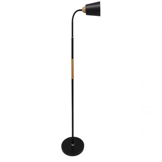 GloboStar® RIBBON 01585 Μοντέρνο Φωτιστικό Δαπέδου Μονόφωτο 1 x E27 Μαύρο Μεταλλικό Καμπάνα με Εφέ Ξύλου D13 x H164cm