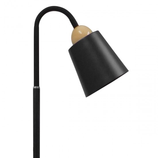 GloboStar® RIBBON 01585 Μοντέρνο Φωτιστικό Δαπέδου Μονόφωτο 1 x E27 Μαύρο Μεταλλικό Καμπάνα με Εφέ Ξύλου D13 x H164cm