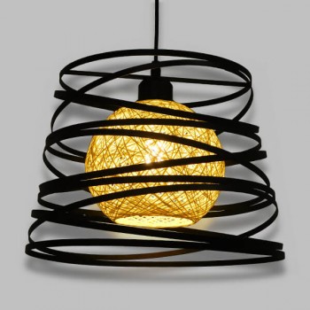 GloboStar® CARTER 00961 Μοντέρνο Industrial Κρεμαστό Φωτιστικό Οροφής Μονόφωτο 1 x E27 Μαύρο με Εκρού Μεταλλικό Πλέγμα Φ32 x Υ25cm