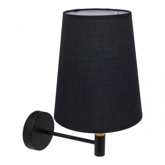 GloboStar® LYDFORD 01432 Μοντέρνο Φωτιστικό Τοίχου Απλίκα Μονόφωτο Μαύρο με Μπέζ Ξύλο Μεταλλικό Φ20 x Y36cm