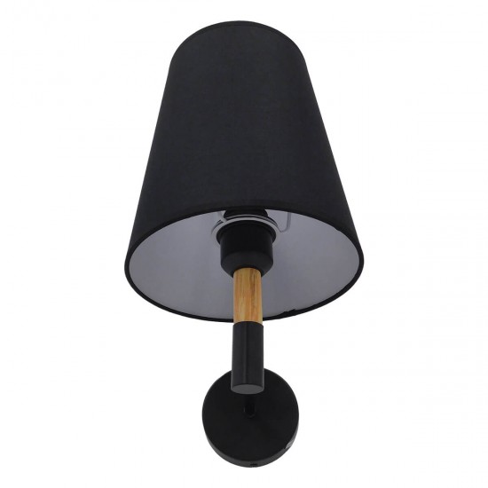 GloboStar® LYDFORD 01432 Μοντέρνο Φωτιστικό Τοίχου Απλίκα Μονόφωτο Μαύρο με Μπέζ Ξύλο Μεταλλικό Φ20 x Y36cm