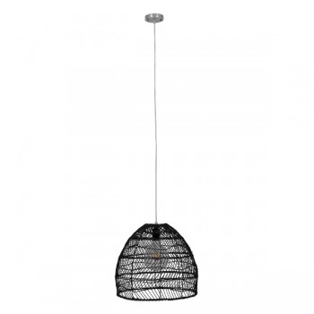 GloboStar® MALIBU 00969 Vintage Κρεμαστό Φωτιστικό Οροφής Μονόφωτο 1 x E27 Μαύρο Ξύλινο Μπαμπού Φ40 x Y35cm