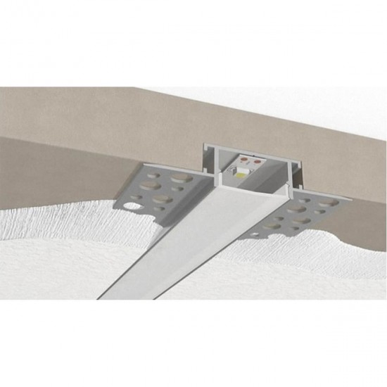 GloboStar® 70819-1M Χωνευτό για Γυψοσανίδα - Trimless Προφίλ Αλουμινίου Ανοδιωμένο με Λευκό Οπάλ Κάλυμμα για 2 Σειρές Ταινίας LED Πατητό - Press On 1 Μέτρο